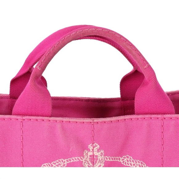 PRADA Canapa Small Canvas Tote Bag Pink Logo - Picture 9 of 10